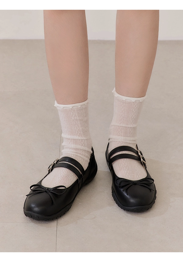 俏皮女孩雙帶運動風芭蕾鞋 黑