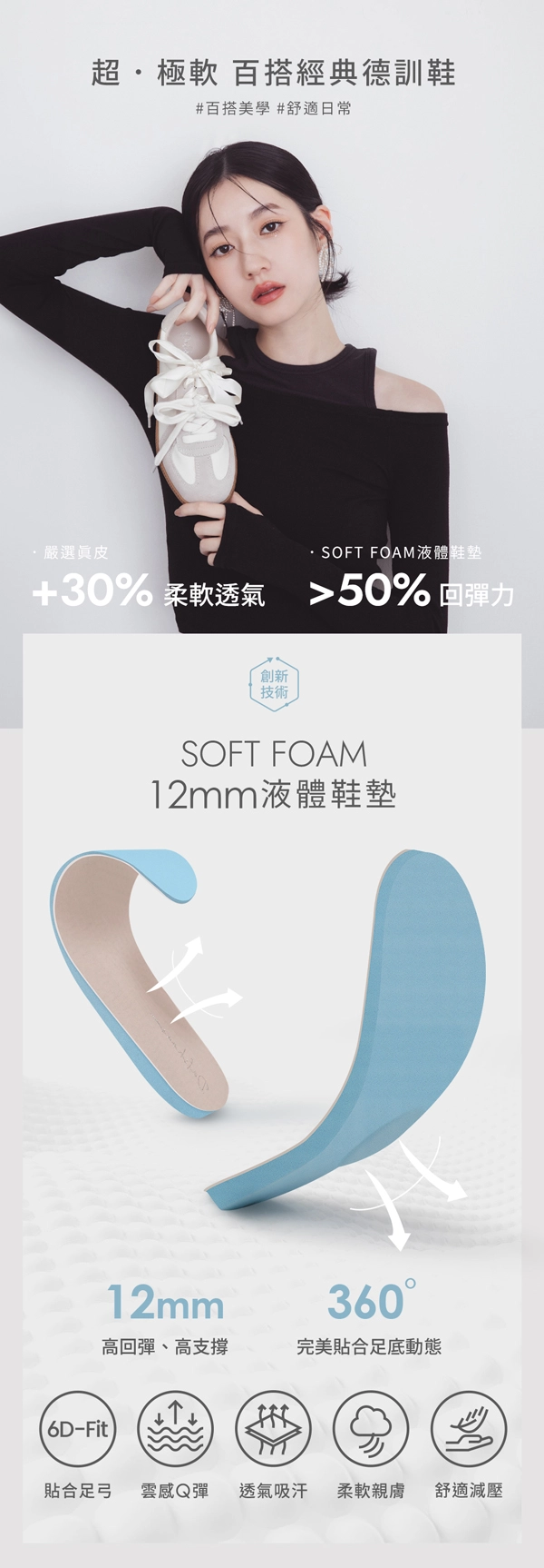 自在首選綁帶休閒德訓鞋 全白
