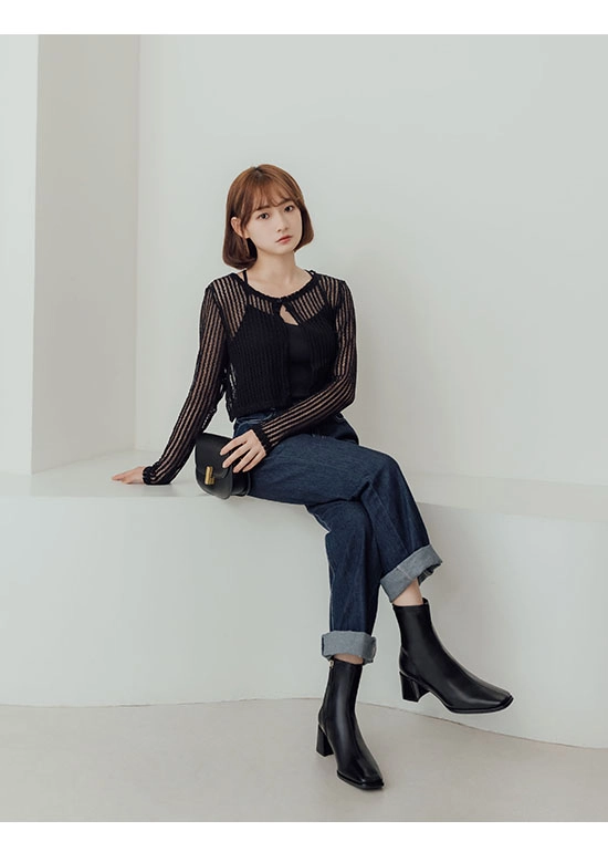 美麗零死角．素面方頭高跟瘦瘦靴 時尚黑