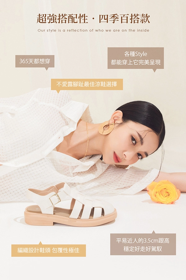 悠閒日常．古著風編織羅馬涼鞋 時尚黑