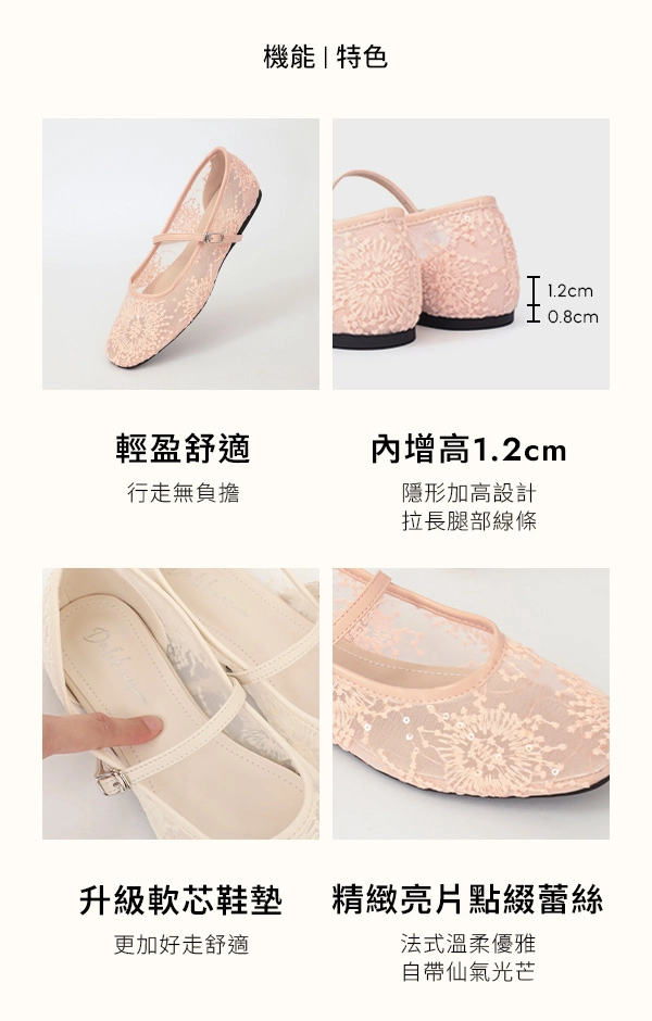 仙女閃光蕾絲網紗平底瑪莉珍鞋 黑