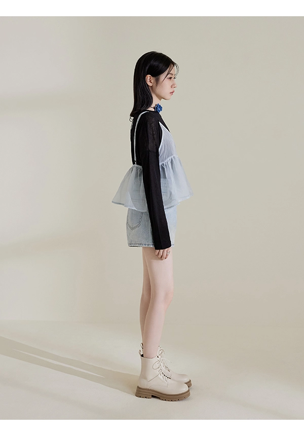勁酷少女．圓頭加厚底綁帶短靴 香草米