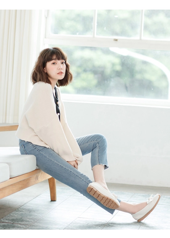 輕甜女孩．MIT小蝴蝶結莫卡辛健走鞋 人氣白