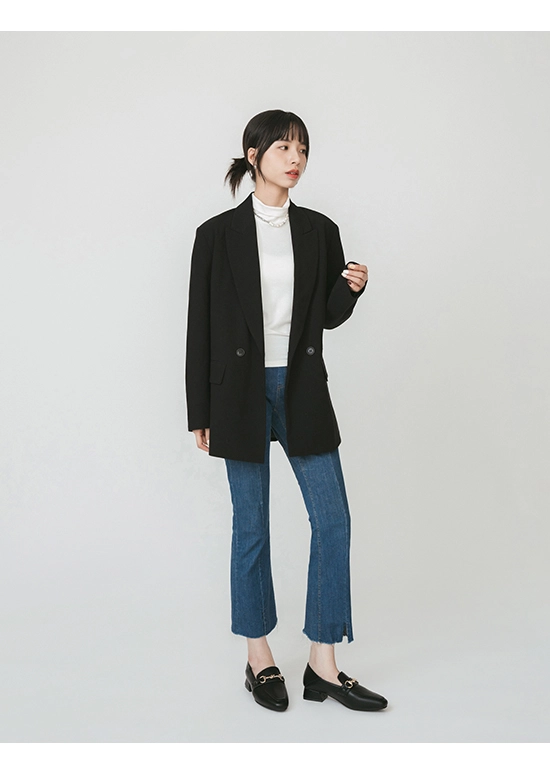 亮麗OL．4D氣墊馬銜釦低跟樂福鞋 時尚黑
