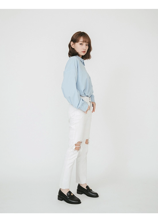 優雅少女．山茶花金飾低跟樂福鞋 時尚黑