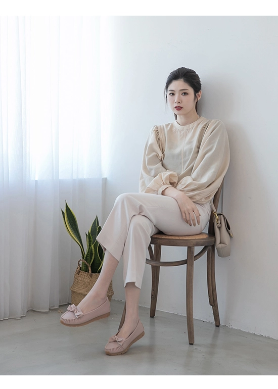 輕甜女孩．MIT小蝴蝶結莫卡辛健走鞋 裸膚粉