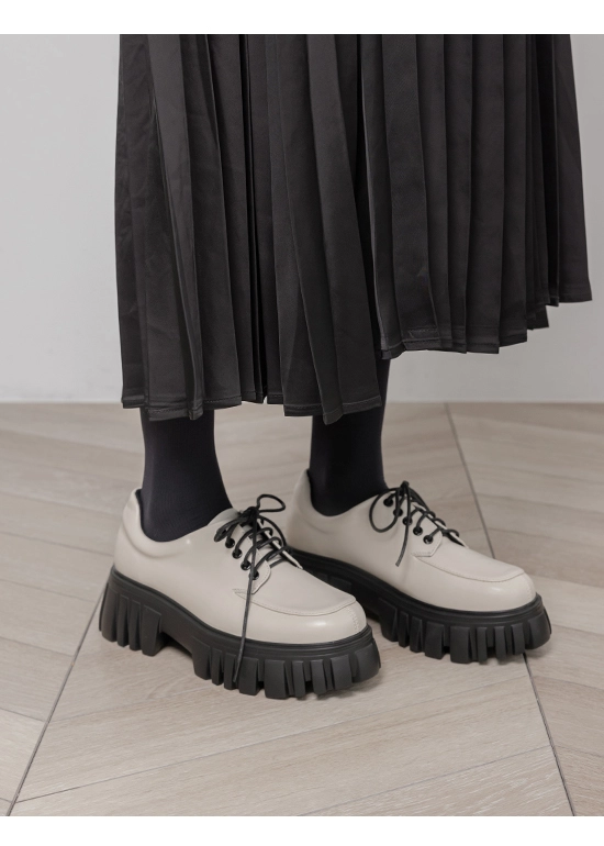 摩登少女．輕量鋸齒底綁帶德比鞋 香草米