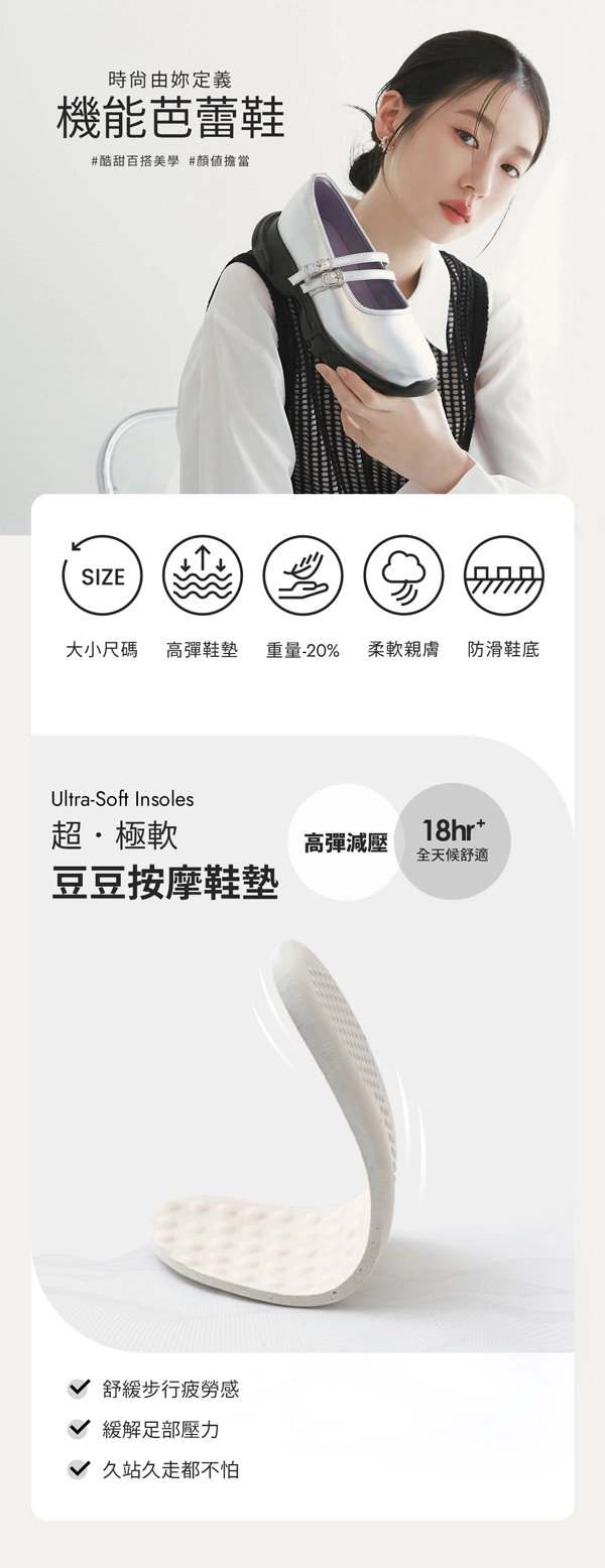 青春可愛瑪莉珍機能芭蕾鞋 黑