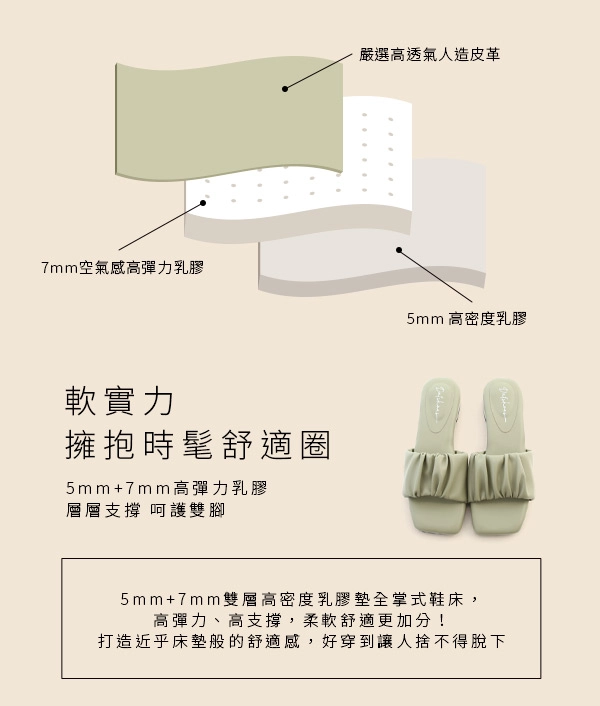 Q萌軟軟．雲朵抓皺小床墊涼拖鞋 香草米