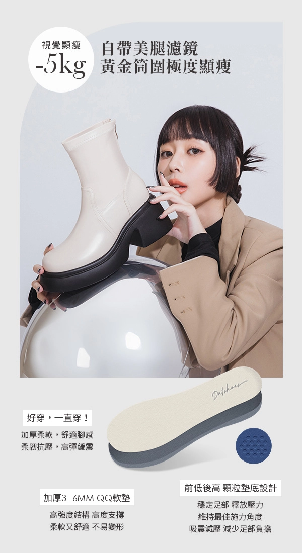 美腿濾鏡．輕量加厚底瘦瘦短靴 香草米