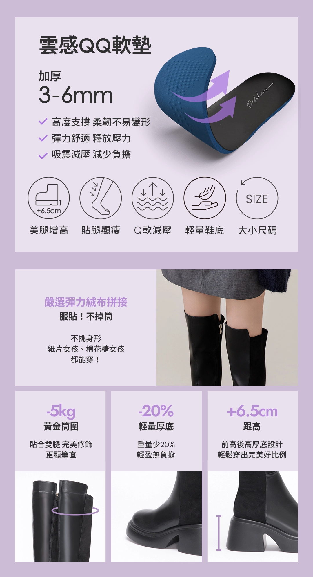 顯瘦100分．絨料拼接加厚底膝上靴 時尚黑