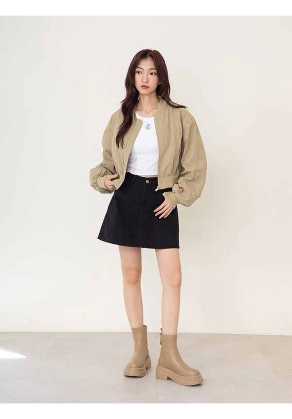 安可返場輕量底素面瘦瘦短靴 杏色