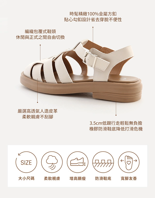 悠閒日常．古著風編織羅馬涼鞋 時尚黑