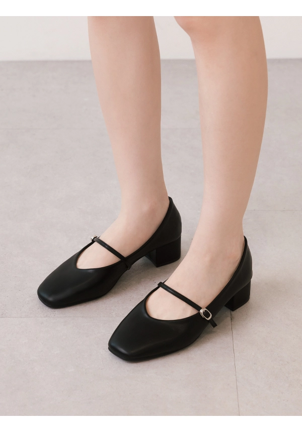 典雅少女V口低跟瑪莉珍鞋 黑